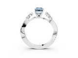White gold Fancy Blue Emerald  Diamond Floral Vine Solitaire Engagement Ring_6