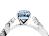 White gold Fancy Blue Emerald  Diamond Floral Vine Solitaire Engagement Ring_7