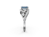 White gold Fancy Blue Emerald  Diamond Halo Ring with Marquise and Pavé Band in Prong Setting_68