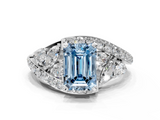 White gold Fancy Blue Emerald  Diamond Halo Ring with Marquise and Pavé Band in Prong Setting_68
