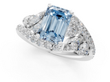 White gold Fancy Blue Emerald  Diamond Halo Ring with Marquise and Pavé Band in Prong Setting_69