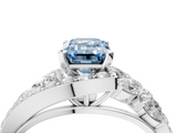 White gold Fancy Blue Emerald  Diamond Halo Ring with Marquise and Pavé Band in Prong Setting_77