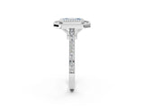 White gold Fancy Blue Emerald  Diamond Halo Ring with Milgrain Frame and Pavé Band_74