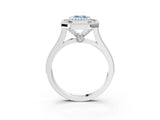 White gold Fancy Blue Emerald  Diamond Halo Ring with Milgrain Frame and Pavé Band_75