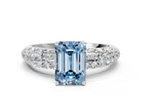 White gold Fancy Blue Emerald  Diamond Pavé Band Solitaire Ring with Four-Prong Setting_49