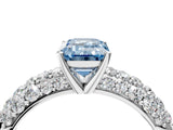 White gold Fancy Blue Emerald  Diamond Pavé Band Solitaire Ring with Four-Prong Setting_53