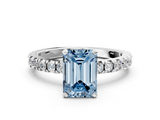 White gold Fancy Blue Emerald  Diamond Pavé Band Solitaire with Four-Prong Setting_201