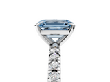 White gold Fancy Blue Emerald  Diamond Pavé Band Solitaire with Four-Prong Setting_202