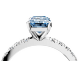 White gold Fancy Blue Emerald  Diamond Pavé Band Solitaire with Four-Prong Setting_205