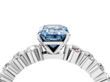 White gold Fancy Blue Emerald  Diamond Pavé Band Solitaire with Four-Prong Setting_7