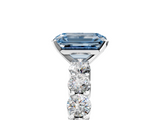 White gold Fancy Blue Emerald  Diamond Pavé Band Solitaire with Four-Prong Setting_8