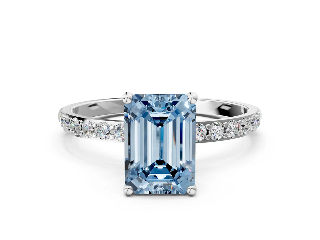 White gold Fancy Blue Emerald  Diamond Pavé Band with Six-Prong Setting_27