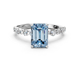 White gold Fancy Blue Emerald  Diamond Prong Set Engagement Ring with Pave Band_204