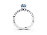 White gold Fancy Blue Emerald  Diamond Prong Set Engagement Ring with Pave Band_206