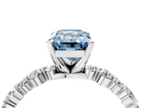 White gold Fancy Blue Emerald  Diamond Prong Set Engagement Ring with Pave Band_208