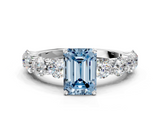 White gold Fancy Blue Emerald  Diamond Prong Setting with Side Stones on a Pave Band_141