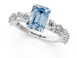 White gold Fancy Blue Emerald  Diamond Prong Setting with Side Stones on a Pave Band_142