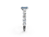 White gold Fancy Blue Emerald  Diamond Prong Setting with Side Stones on a Pave Band_143