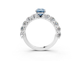 White gold Fancy Blue Emerald  Diamond Prong Setting with Side Stones on a Pave Band_144
