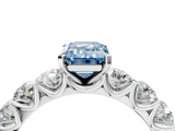 White gold Fancy Blue Emerald  Diamond Prong Setting with Side Stones on a Pave Band_145
