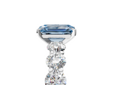 White gold Fancy Blue Emerald  Diamond Prong Setting with Side Stones on a Pave Band_146