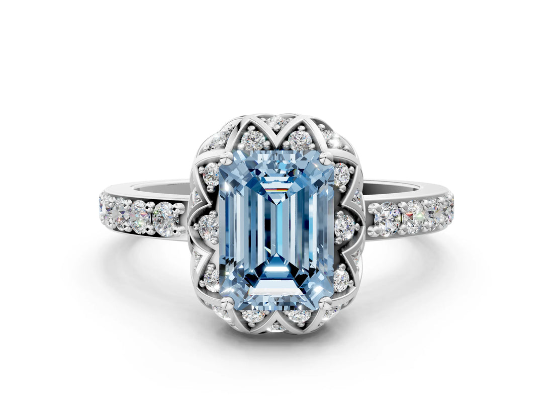 White gold Fancy Blue Emerald  Diamond Solitaire Ring with Shared Prong Pavé Band_12