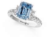 White gold Fancy Blue Emerald  Diamond Three-Stone Pave Band with Four-Prong Setting_21