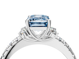 White gold Fancy Blue Emerald  Diamond Three-Stone Pave Band with Four-Prong Setting_24