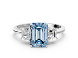 White gold Fancy Blue Emerald  Diamond Three-Stone Ring with Trapezoid Side Stones and Prong Setting_17