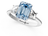 White gold Fancy Blue Emerald  Diamond Three-Stone Ring with Trapezoid Side Stones and Prong Setting_18