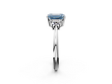 White gold Fancy Blue Emerald  Diamond Three-Stone Ring with Trapezoid Side Stones and Prong Setting_19