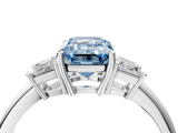 White gold Fancy Blue Emerald  Diamond Three-Stone Ring with Trapezoid Side Stones and Prong Setting_21