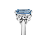 White gold Fancy Blue Emerald  Diamond Three-Stone Ring with Trapezoid Side Stones and Prong Setting_22