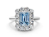 White gold Fancy Blue Emerald  Halo Cluster Diamond Engagement Ring with Prong Setting and Polished Band_87