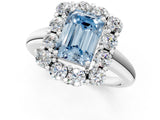 White gold Fancy Blue Emerald  Halo Cluster Diamond Engagement Ring with Prong Setting and Polished Band_88