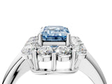 White gold Fancy Blue Emerald  Halo Cluster Diamond Engagement Ring with Prong Setting and Polished Band_91