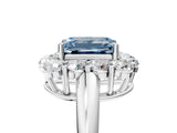 White gold Fancy Blue Emerald  Halo Cluster Diamond Engagement Ring with Prong Setting and Polished Band_92
