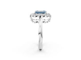 White gold Fancy Blue Emerald  Halo Cluster Diamond Engagement Ring with Solitaire Band and Prong Setting_49