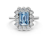 White gold Fancy Blue Emerald  Halo Cluster Diamond Engagement Ring with Solitaire Band and Prong Setting_50