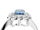 White gold Fancy Blue Emerald  Halo Cluster Diamond Engagement Ring with Solitaire Band and Prong Setting_51
