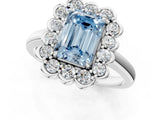 White gold Fancy Blue Emerald  Halo Cluster Diamond Engagement Ring with Solitaire Band and Prong Setting_52