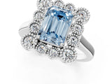 White gold Fancy Blue Emerald  Halo Diamond Cluster Engagement Ring with Milgrain Bezel Setting and Solitaire Band_16