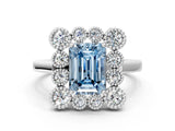 White gold Fancy Blue Emerald  Halo Diamond Cluster Engagement Ring with Milgrain Bezel Setting and Solitaire Band_27