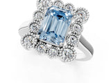 White gold Fancy Blue Emerald  Halo Diamond Cluster Engagement Ring with Milgrain Bezel Setting and Solitaire Band_28