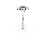 White gold Fancy Blue Emerald  Halo Diamond Cluster Engagement Ring with Milgrain Bezel Setting and Solitaire Band_29