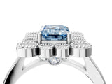 White gold Fancy Blue Emerald  Halo Diamond Cluster Engagement Ring with Milgrain Bezel Setting and Solitaire Band_31