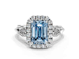 White gold Fancy Blue Emerald  Halo Diamond Engagement Ring with Filigree Band and Four-Prong Setting_105