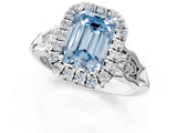 White gold Fancy Blue Emerald  Halo Diamond Engagement Ring with Filigree Band and Four-Prong Setting_106