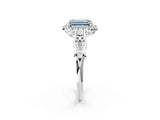 White gold Fancy Blue Emerald  Halo Diamond Engagement Ring with Filigree Band and Four-Prong Setting_107
