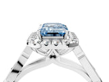 White gold Fancy Blue Emerald  Halo Diamond Engagement Ring with Filigree Band and Four-Prong Setting_109